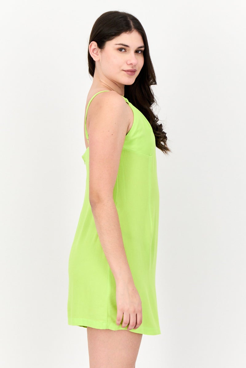 Cropp فستان ميني بسيط للنساء، أخضر ليموني - Image 2